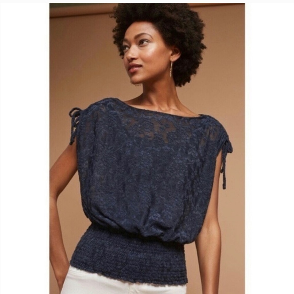 Anthropologie Navy Blue Delleta Lace Blouse